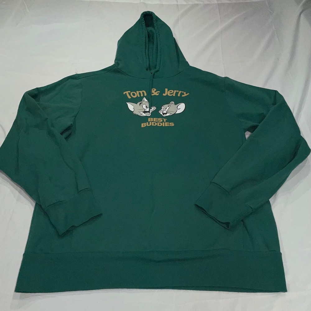 Tom‎ and Jerry Best Buddies Graphic Hoodie Green Mens Large Sweatshirt